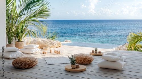 Wallpaper Mural Peaceful Seaside Wellness Retreat with Luxurious Furniture and Tropical Decor Torontodigital.ca