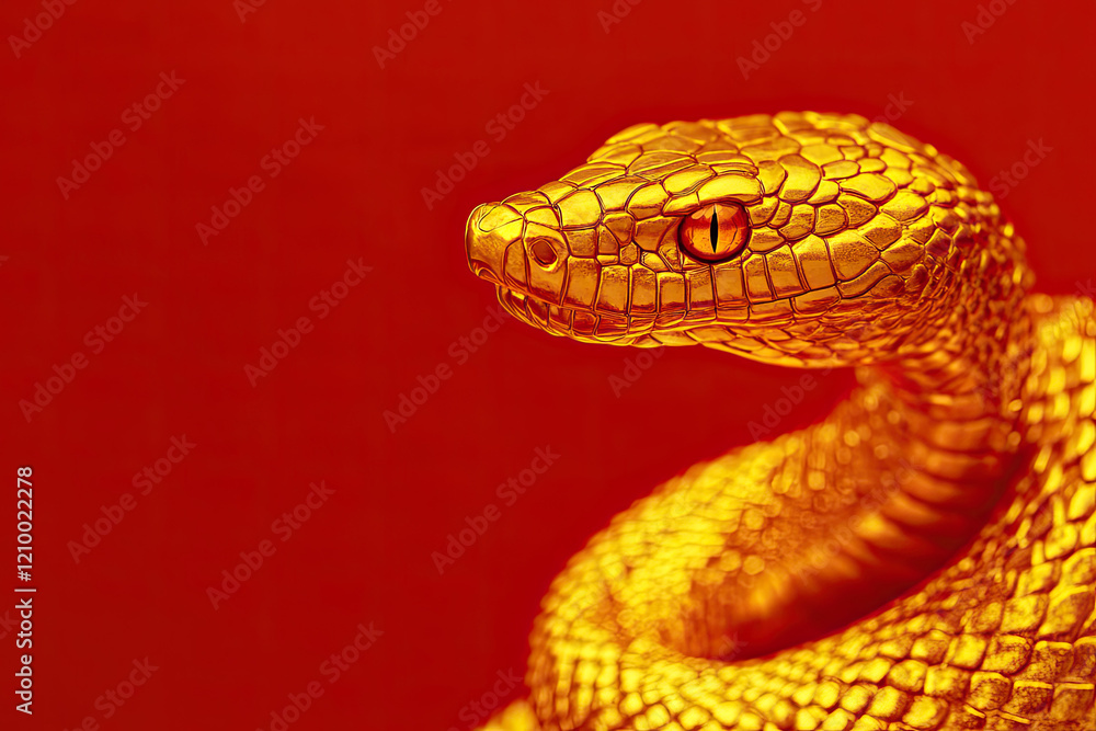 Fototapeta premium Happy Chinese New Year 3D Golden Snake Design With Text Space On Red Background