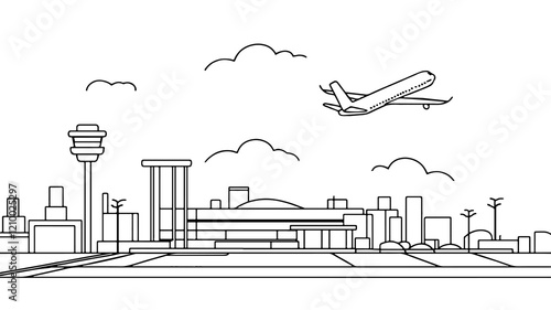 Continuous one single line art passenger airplane travel concept. Fast flying to the left plain cargo trip white sky business hand drawn sketch. Aviation transport tourism vector illustration