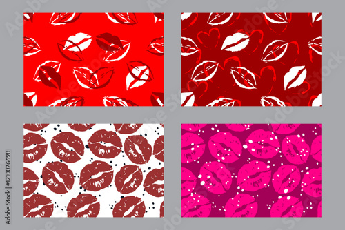 Valentine's Day set of patterns, trendy minimalistic seamless pattern design 