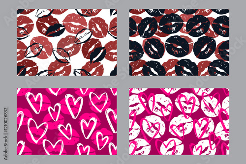 Valentine's Day set of patterns, trendy minimalistic seamless pattern design 