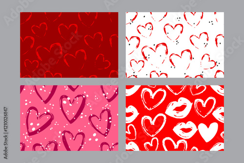 Valentine's Day set of patterns, trendy minimalistic seamless pattern design 