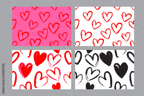 Valentine's Day set of patterns, trendy minimalistic seamless pattern design 