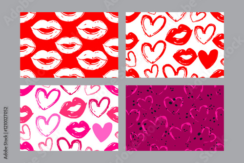 Valentine's Day set of patterns, trendy minimalistic seamless pattern design 