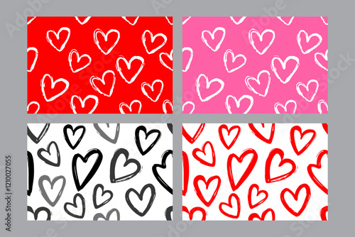 Valentine's Day set of patterns, trendy minimalistic seamless pattern design 