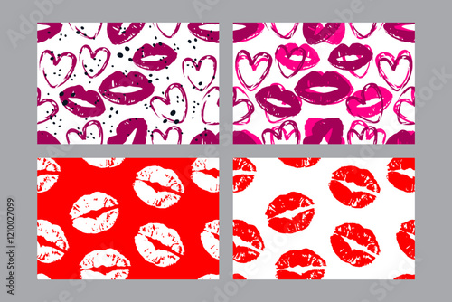 Valentine's Day set of patterns, trendy minimalistic seamless pattern design 