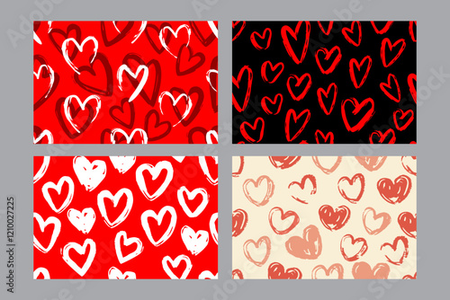 Valentine's Day set of patterns, trendy minimalistic seamless pattern design 