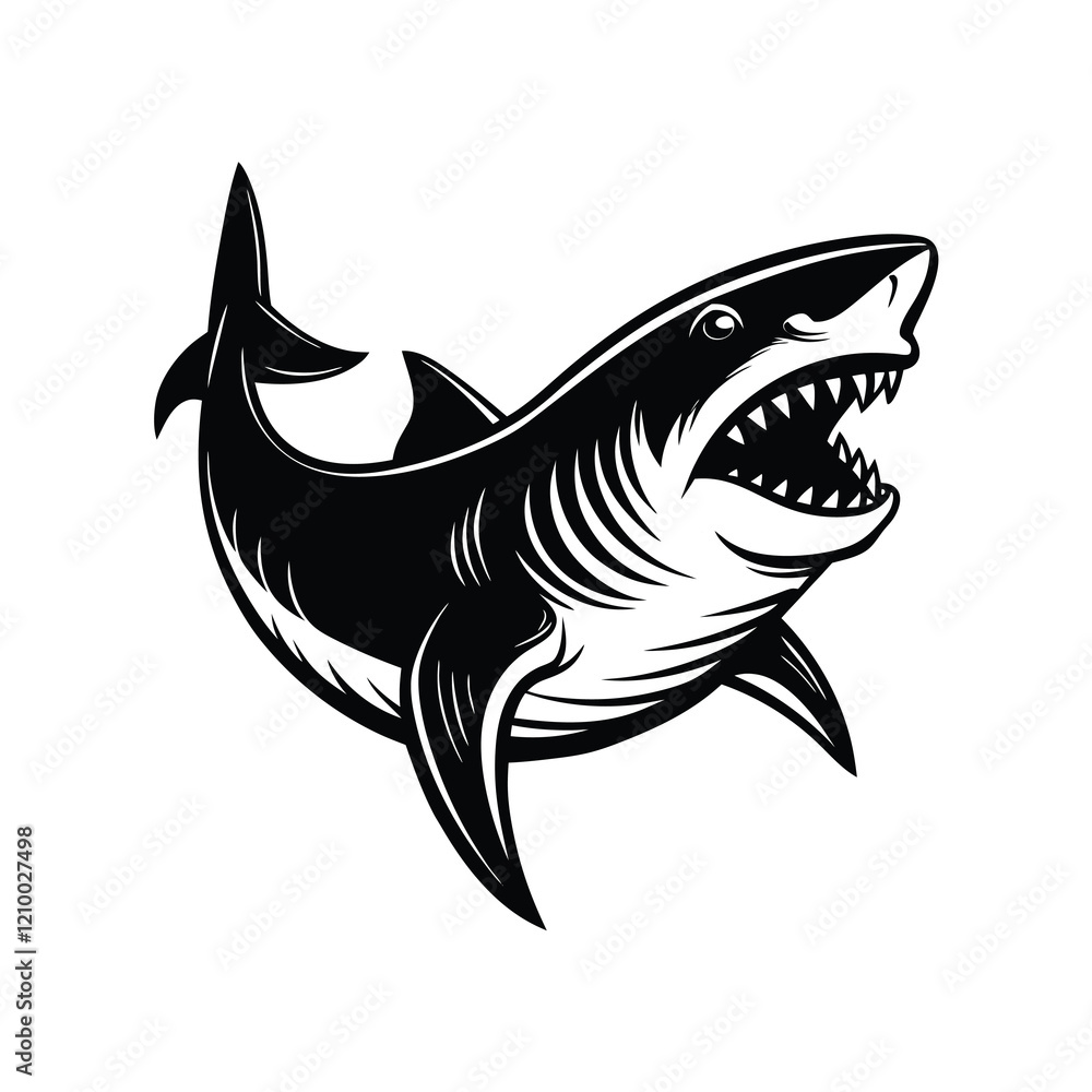 Fototapeta premium Shark Linocut Vector 