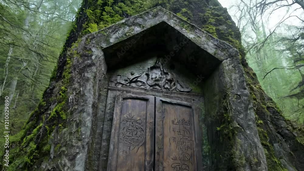 A mysterious wooden, half-rotten door into a dungeon in the middle of a dark, mossy forest. A wooden door, worn with age, hides stories waiting to be uncovered. A mysterious wooden, half-rotten door into a dungeon in the middle of a dark, mossy forest. A wooden door, worn with age, hides stories waiting to be uncovered.
