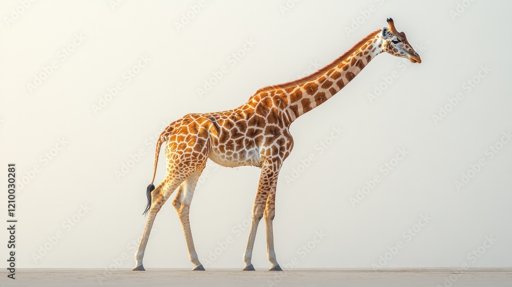 Obraz premium Giraffe walking African savanna, hazy background, wildlife photography