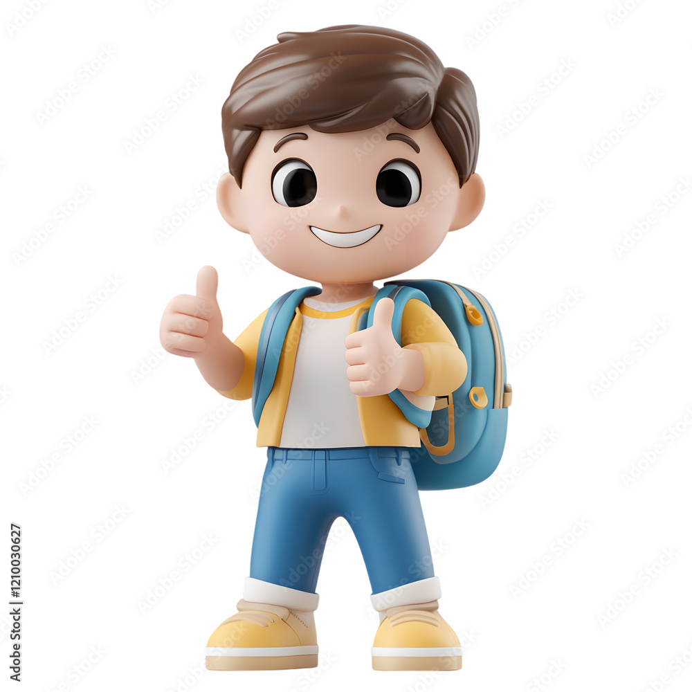 3D render of a cute and happy school boy giving thumbs-up isolated on transparent background 3D render of a cute and happy school boy giving thumbs-up isolated on transparent background