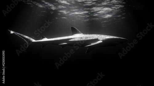 Wallpaper Mural Shark underwater ocean monochrome sun rays background wildlife photography Torontodigital.ca