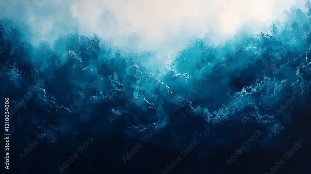 Fototapeta premium Abstract Ocean Depths: A mesmerizing abstract painting capturing the swirling depths of an ocean, rendered in various shades of deep blue, creating a sense of mystery and tranquility. 