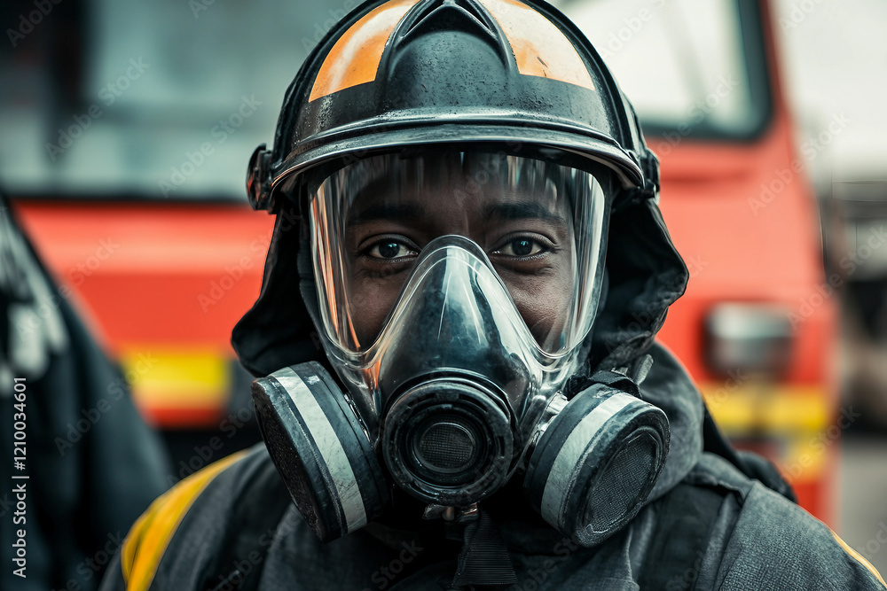 Generative AI Representation of a Firefighter Wearing a Protective Gas Mask During a Rescue Operation Generative AI Representation of a Firefighter Wearing a Protective Gas Mask During a Rescue Operation
