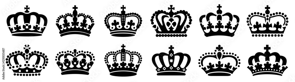 Obraz premium Vector crowns collection, black vector, isolated silhouettes