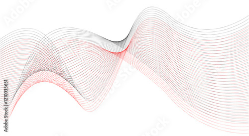 Smooth and flowing dynamic red and black wave lines isolated on white background. Stylized wave line art vector background.