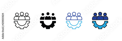 Business thin line icon set. Teamwork process symbols in flat. Customer search and care signs isolated on white. Leadership and creative icon in black. Vector illustration for graphic design, Web, UI.