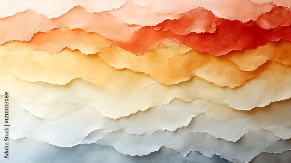Layered Hues of the Mountain Range: An abstract watercolor painting depicting a majestic mountain range in warm sunset hues. The layered effect creates a sense of depth and tranquility. Layered Hues of the Mountain Range: An abstract watercolor painting depicting a majestic mountain range in warm sunset hues. The layered effect creates a sense of depth and tranquility.