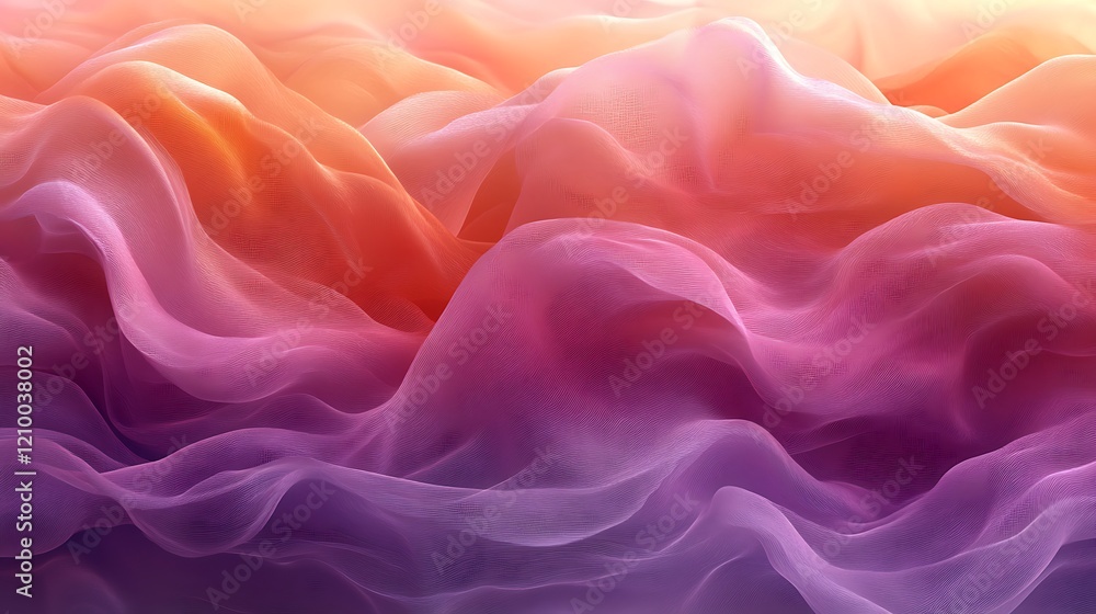 Obraz premium Sunset Silk Drape: Luxurious silk fabric in sunset hues, creating a mesmerizing cascade of color and texture. The soft, flowing material evokes a sense of elegance and serenity.