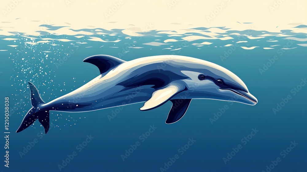Obraz premium Dolphin swimming ocean underwater illustration design