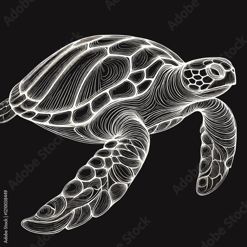 Glowing turtle illustration with detailed shell design on black background