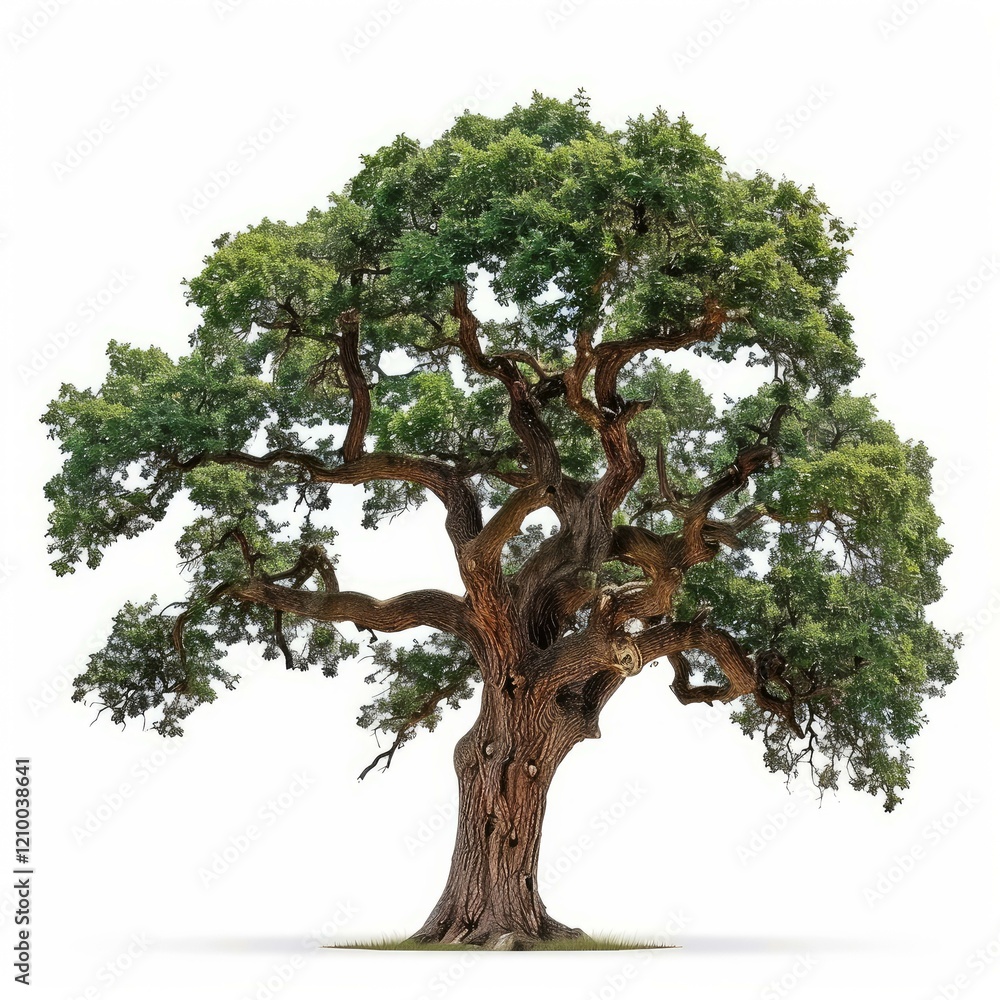 custom made wallpaper toronto digitalLarge, isolated tree with thick trunk, gnarled branches, and vibrant green foliage, set against a clean white backdrop