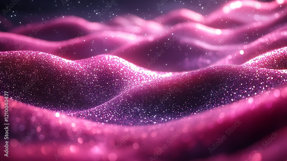 Pink Glitter Waves: Abstract image of shimmering pink glitter forming soft, undulating waves. The texture is luxurious and dreamlike, with a subtle sparkle and depth.  