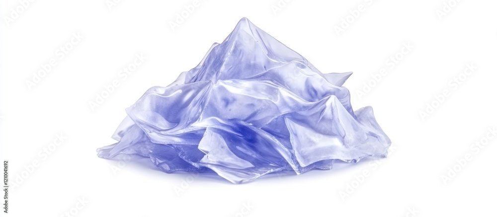 Fototapeta premium Crumpled lavender plastic sheet on white background