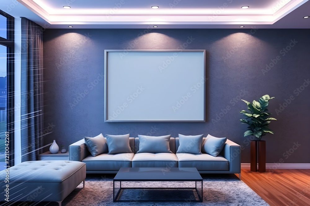 Blueprint project draft, frame mockup, wooden nordic living room with parquet and arched walls, sofa, carpet, lamp, rattan table, potted plants. Modern scandinavian interior design, 3d illustration Blueprint project draft, frame mockup, wooden nordic living room with parquet and arched walls, sofa, carpet, lamp, rattan table, potted plants. Modern scandinavian interior design, 3d illustration