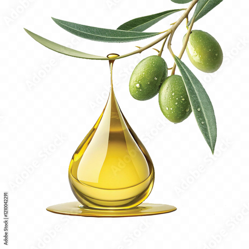 Realistic 3d fresh olive oil drop with olive fruit and leaf Isolated on white background.