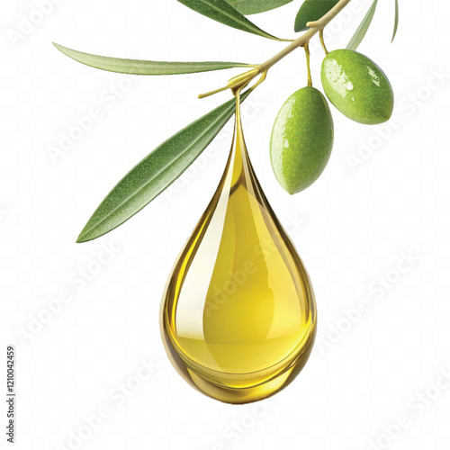 Realistic 3d fresh olive oil drop with olive fruit and leaf Isolated on white background.