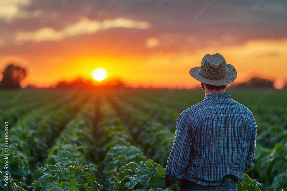 Fototapeta premium Silhouette of a person admiring a sunset, generative AI