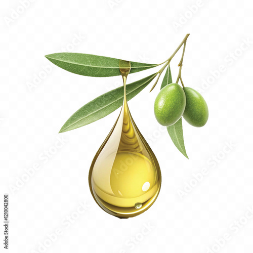 Realistic 3d fresh olive oil drop with olive fruit and leaf Isolated on white background.