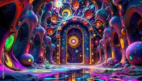 Psychedelic Portal Vibrant Colorful Galaxy Cave Art Surreal