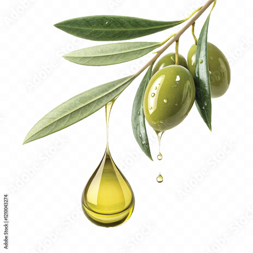Realistic 3d fresh olive oil drop with olive fruit and leaf Isolated on white background.