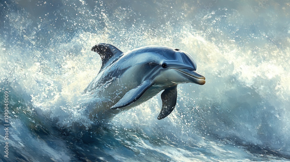 Obraz premium Dolphin leaping ocean wave sunrise wildlife nature (1)