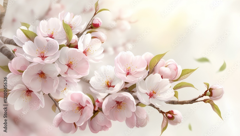 A delicate, dreamy depiction of a peach blossom tree in full bloom A delicate, dreamy depiction of a peach blossom tree in full bloom