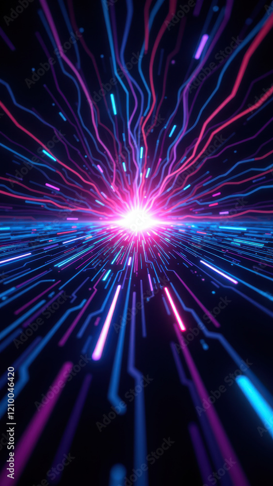 Naklejka premium This is a digital artwork featuring a futuristic AI interface with colorful, abstract lines that represent data flow.