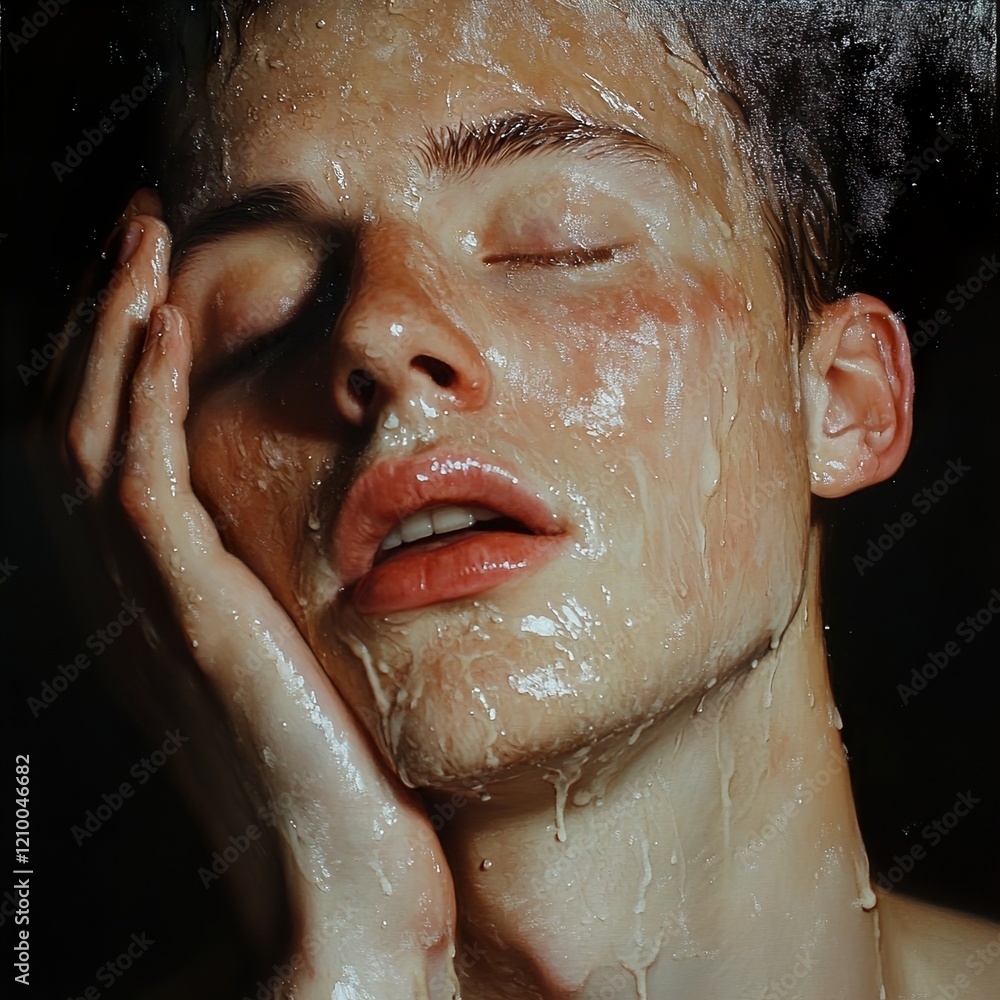 Obraz premium Sensual Male Portrait: Wet Skin, Glossy Texture
