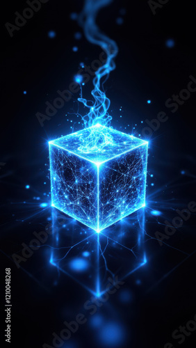 Intricate glowing cube with intricate AI design.