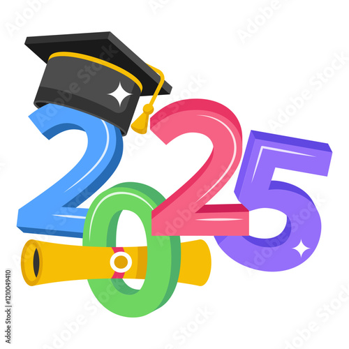 Warmest congratulations on completing Certification concept, Graduated in Twenty Twenty Five vector icon design 2025 welcome sign, festive holiday season symbol new year party decor stock illustration