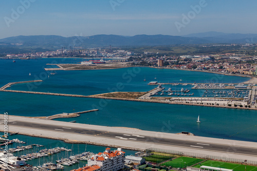 Aerial view of the city center of Gibraltar. view from the nature reserve 