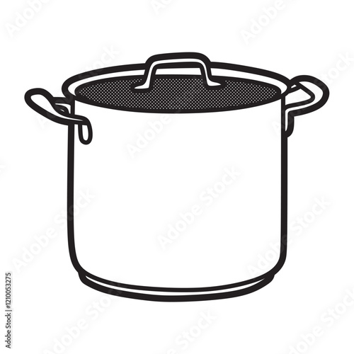 black and white vector image, tall pan made of stainless steel facing forward