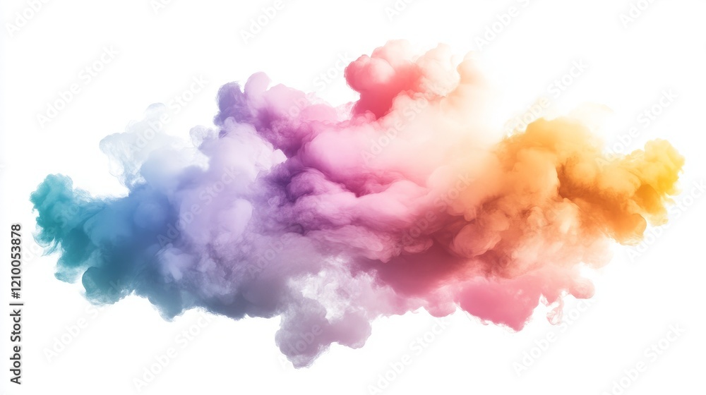 Fototapeta premium Colorful pastel clouds floating in a white background, soft and vibrant, watercolor effect, dreamy and artistic, airy and ethereal, seamless and elegant