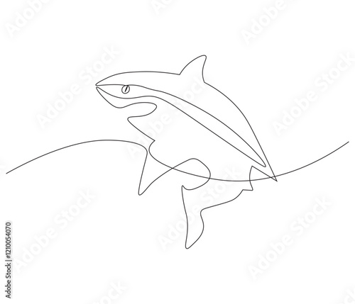 Continuous one line drawing of shark. Single line drawing illustration of shark saltwater. Logo,symbols and design style Concept vector art. Doodle line illustration.