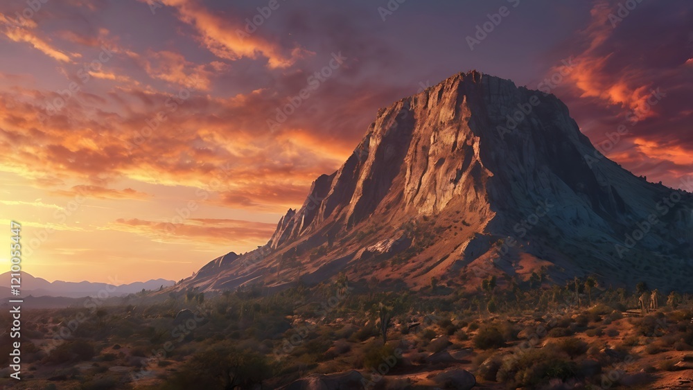 Fototapeta premium Dramatic mountain landscape with a vibrant sunset perfect for nature based businesses background