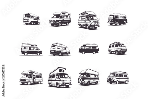 camper van silhouette illustration vector art, graphics