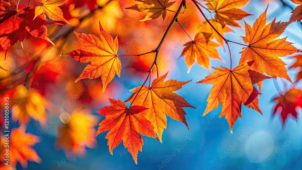 Crisp autumn leaves against a vibrant blue sky. Crisp autumn leaves against a vibrant blue sky.