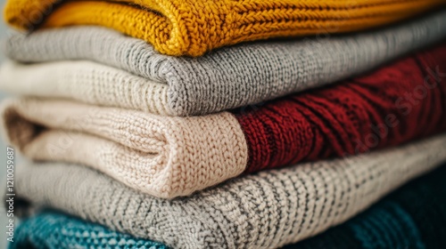 Cozy Knit Sweaters Stacked in Warm Tones for Autumn Vibes