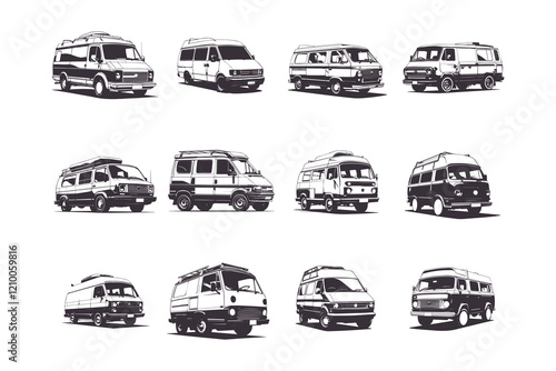 camper van silhouette illustration vector art, graphics